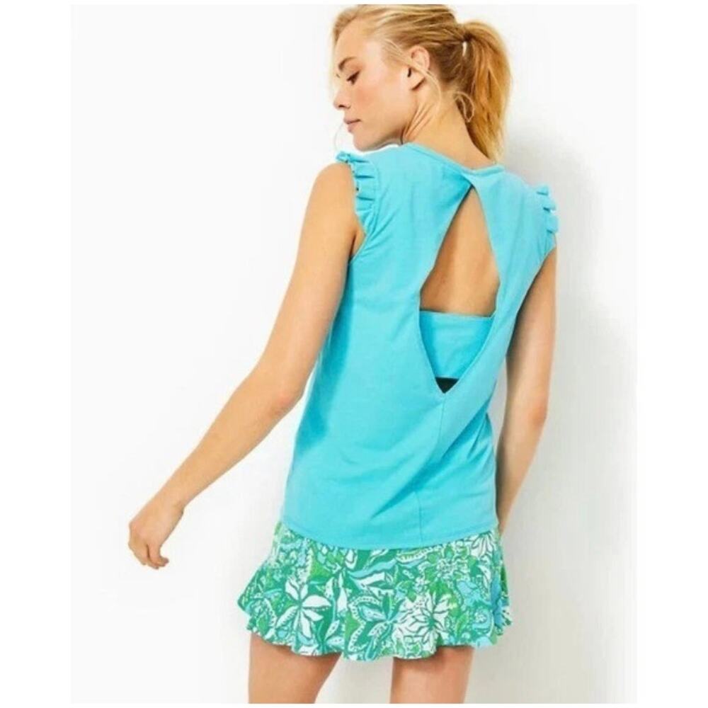 Lilly Pulitzer Women's Braxton Ruffle Sleeve Tank in Amalfi Blue XS